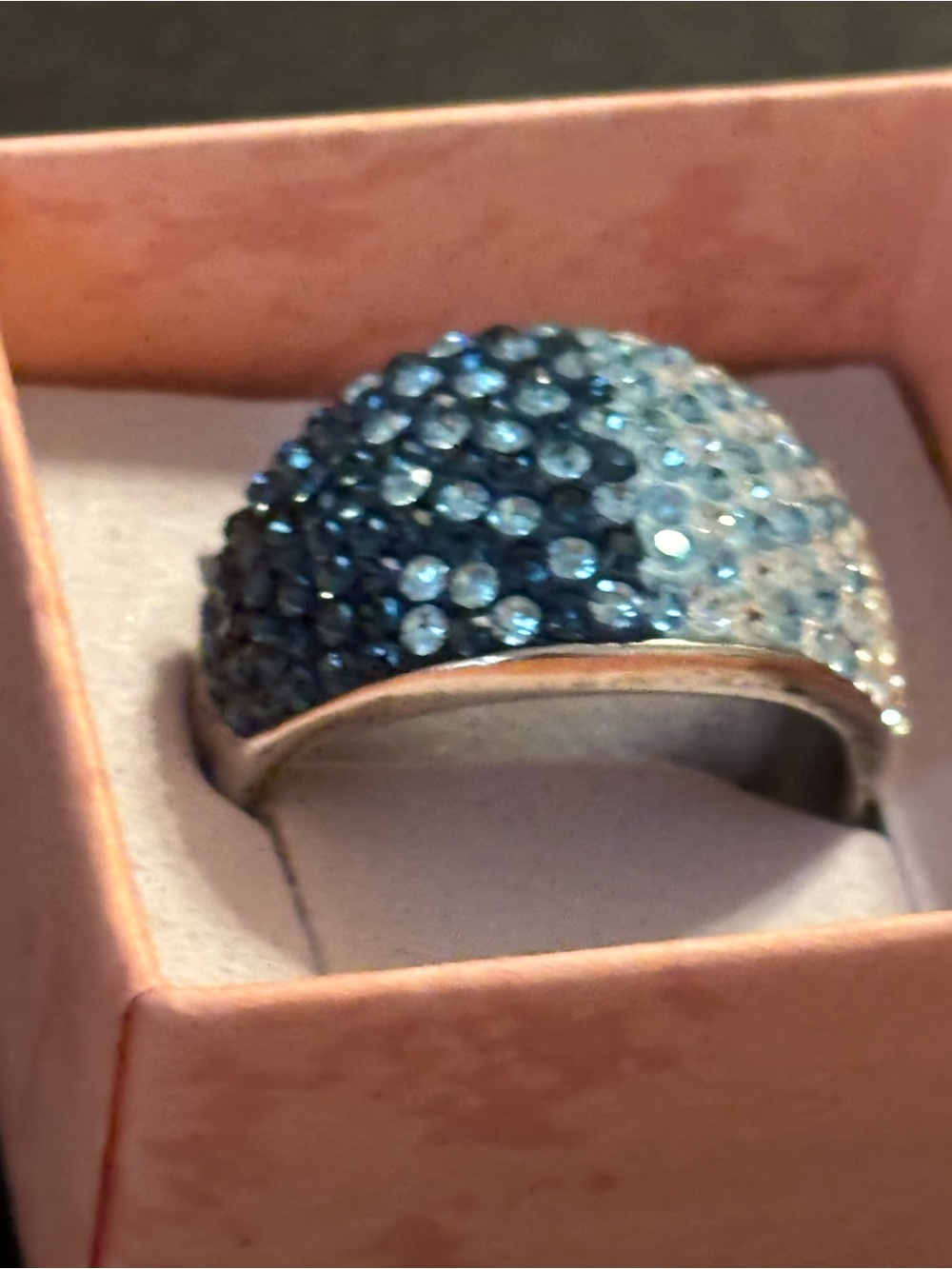 Sterling Silver 925 CJ Thailand Ombré Blue Crystal Pavé Dome Ring Size 10⁠